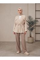 Çift Kapak Tünel Detay Ceket-Taş