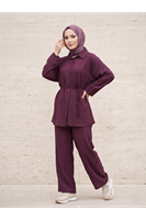 Takma Manşet Pantolonlu Takım-Bordo
