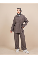 Takma Manşet Pantolonlu Takım-Duman