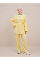 Takma Manşet Pantolonlu Takım-Sarı
