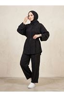 Takma Manşet Pantolonlu Takım-Siyah