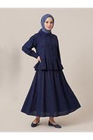 Büzgülü Etekli Takım-Lacivert