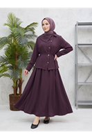 Çapraz Düğmeli Etekli Takım-Bordo