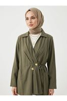 Çift Düğmeli Bağcıklı Tunik-Haki