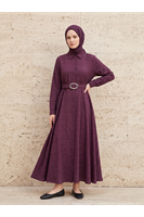 Yakalı Patlı Elbise-Bordo