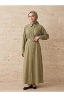 Yakalı Patlı Elbise-Haki