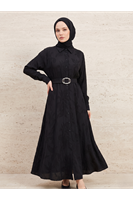 Yakalı Patlı Elbise-Siyah