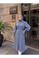 Yakalı Uzun Kupra Tunik-İndigo