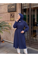 Yakalı Uzun Kupra Tunik-Lacivert