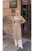 Yakalı Uzun Kupra Tunik-Vizon