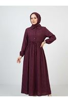Bel Fırfır Detay Yarım Pat Elbise-Bordo