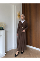 Kuşak Aksesuar Detay BAĞLAMALI eLBİSE-Koyu Kahve