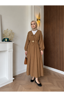 Kuşak Aksesuar Detay BAĞLAMALI eLBİSE-Taba