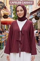Kadın Bordo Ön Bağlamalı Yeni Sezon Günlük Rahat Kalıp Trend İnce Çilek Kumaş  Tesettür Kimono Tunik