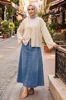 Kadın Taş Ön Bağlamalı Yeni Sezon Günlük Rahat Kalıp Trend İnce Çilek Kumaş  Tesettür Kimono Tunik