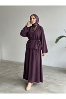 Arka Fermuarlı Etekli Takım-Bordo