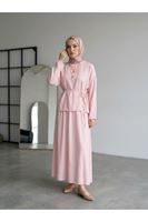 Arka Fermuarlı Etekli Takım-Pembe