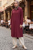 Kadın Gömlek Yaka Arka A Pile Çilek Kumaş Yazlık Efil Efil Trend 110 CM Bordo Tesettür Uzun Tunik 