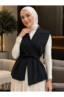 Yaka Bağlamalı Yelek-Siyah