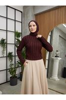 Bisiklet Yaka Fırfır Bluz-Bordo