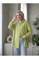 Kendinden Çizgili Tunik-YAĞ YEŞİLİ