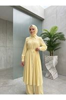 Ön Arka Pileli Pantolonlu Takım-Sarı