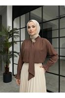 Yaka Kuşak Aksesuar Detay Tunik-Kahve