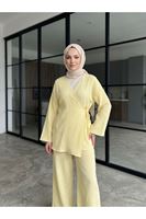 Yan Bağlamalı Müslin Takım-Sarı