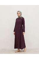 Omuz Pile Toka Detay Elbise-Bordo