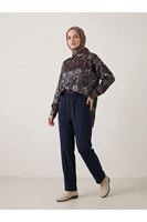 Bel Lastik Düz Paça Pantolon-Lacivert