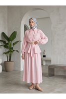 Ön Bağlamalı Aksesuar Detay Etekli Takım-Pembe