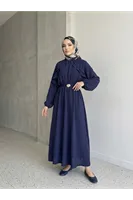 Fırfır Detay Elbise-Lacivert