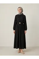 Fırfır Detay Elbise-Siyah