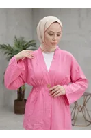 Düğme Detay Çilek Hırka-Fuşya