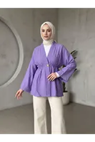 Düğme Detay Çilek Hırka-Lila