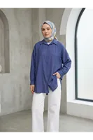 Ön Roba Detaylı Tunik-İndigo
