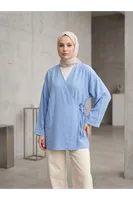 Yan Bağlamalı Çilek Tunik-Mavi