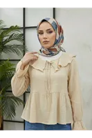 Yaka Bağlamalı Tunik-Bej