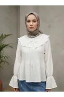 Yaka Bağlamalı Tunik-Ekru