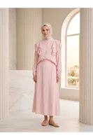 Omuz Volanlı Etekli Takım-Pembe