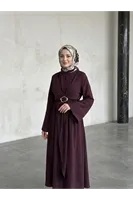 Önü Bağlamalı Aksesuar Detay Elbise-Bordo