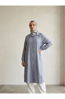Yırtmaç Detay Uzun Tunik-Gri