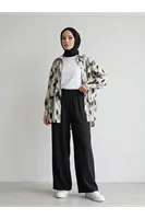 Bol Paça Çilek Pantolon-Siyah