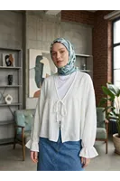 Önü Bağlamalı Kısa Kimono-Ekru