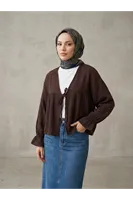 Önü Bağlamalı Kısa Kimono-Kahve