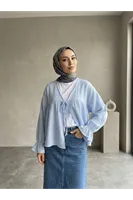 Önü Bağlamalı Kısa Kimono-Mavi