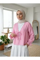 Önü Bağlamalı Kısa Kimono-Pembe