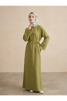 Modal Slop Elbise-YAĞ YEŞİLİ