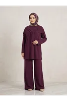 Pelerin Detay  Pantolonlu Pike Takım-Bordo