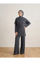 Pelerin Detay  Pantolonlu Pike Takım-Siyah